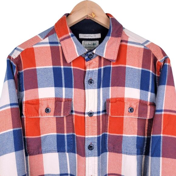 LL Bean Shacket Men's M Fleece-Lined Flannel Shirt Jacket Red Plaid Outdoors - Picture 1 of 7